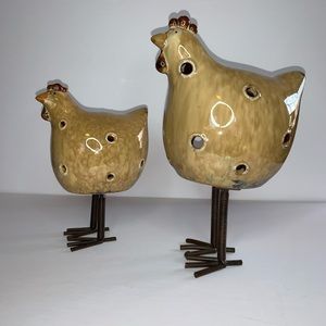 Ceramic farmhouse chicken tea light holders.